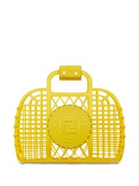 Shop yellow Fendi logo-patch basket bag with Express Delivery - at Farfetch