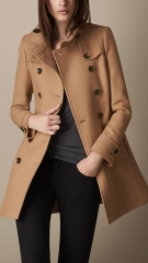 Short Double Wool Twill Trench Coat in Camel at Burberry