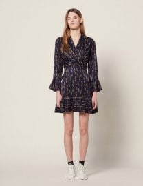 Short Printed Dress with Ruffles by Sandro at Sandro