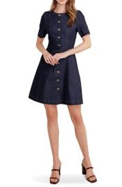Short Sleeve A-Line Cotton Blend Denim Minidress at Nordstrom