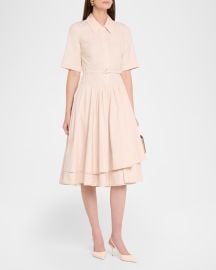 Short-Sleeve Belted A-line Dress at Neiman Marcus