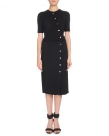 Short-Sleeve Button-Front Cady-Knit Top Fitted Midi Dress at Neiman Marcus