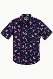  Short Sleeve Carmine Bird Print Shirt at Zobello