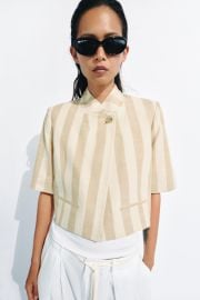 Short Sleeve Cropped Blazer in Ecru Beige at Zara