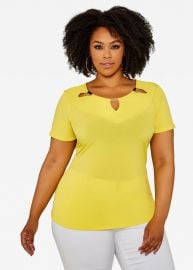 Short Sleeve Cutout Neckline Top  Ashley Stewart at Ashley Stewart