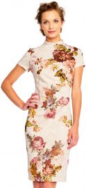 Short Sleeve Floral Print Sheath Dress with Mock Neck by Adrianna Papell at Adrianna Papell