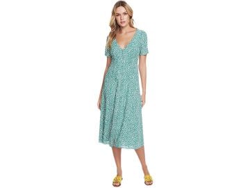 Short Sleeve Folk Silhouette Floral Button Front Dress at Zappos