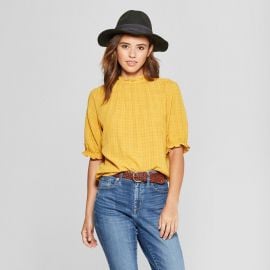 Short Sleeve High Neck Ruffle Blouse at Target