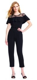 Short Sleeve Jumpsuit with Flounce Illusion Neckline by Adrianna Papell at Adrianna Papell