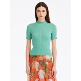 Short Sleeve Mock Neck Ribbed Pull Over Blouses Knits Oscar de la Renta SAGE Oscar de la Renta at Oscar de la Renta