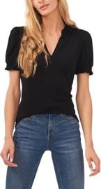 Short Sleeve Split Neck Collared Knit Top at Amazon