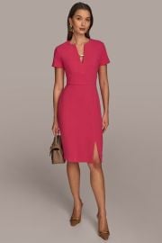 Short Sleeve Split V Neck Sheath Dress Sheath Dress Donna Karan at Donna Karan