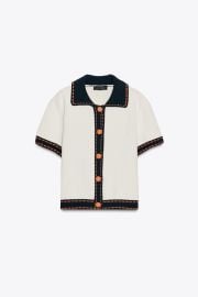 Short Sleeve Stitched Knit Cardigan at Zara