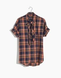  Short-Sleeve Tie-Neck Shirt in Junipero Plaid at Madewell