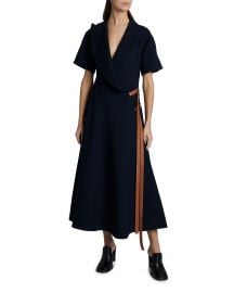 Short-Sleeve Wrap Dress with Leather Straps at Neiman Marcus