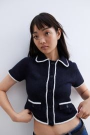 Short-Sleeved Cardigan - Navy blue - Ladies HampM US at H&M