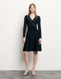 Short knit dress with tailored collar at Sandro