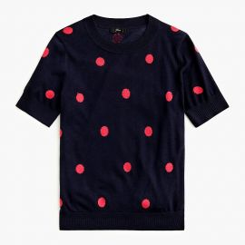 Short-sleeve Silk Tencel Crewneck Sweater in Dot at J. Crew