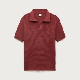 Short-sleeve cotton waffle-knit johnny-collar sweater-polo at J. Crew