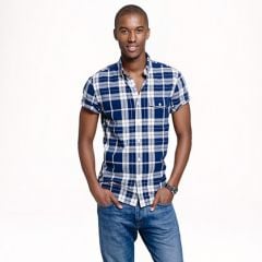 Short sleeve shirt in blue plaid at J. Crew