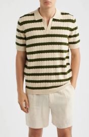 Short sleeve textured stitch cotton johnny collar sweater polo in stripe at Nordstrom