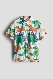 Short-sleeved Cotton Shirt - Whitedinosaurs - Kids HampM US at H&M