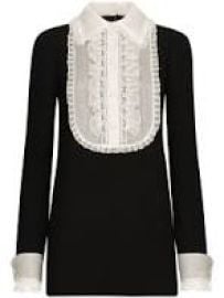 Short wool crepe dress with organza shirt front at Dolce & Gabbana