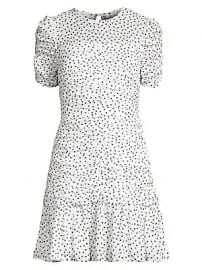 Shoshanna - Kayleigh Ruched Chevron  amp  Polka-Dot Flounce Dress at Saks Fifth Avenue