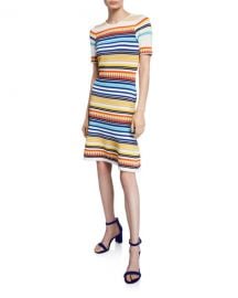 Shoshanna Adena Striped Short-Sleeve Dress at Neiman Marcus