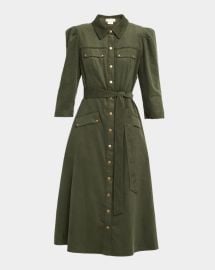 Shoshanna Amanda Cotton Corduroy Midi Shirtdress in Forest at Neiman Marcus