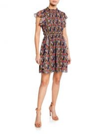 Shoshanna Amora Floral-Print Cap-Sleeve Ruffle Mini Dress at Neiman Marcus