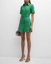 Shoshanna Archie Belted Denim Mini Shirtdress at Neiman Marcus