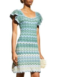 Shoshanna Dani Flutter-Sleeve Chevron Knit Dress at Neiman Marcus