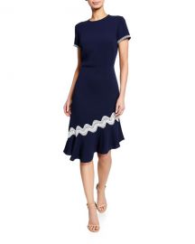 Shoshanna Dinan Short-Sleeve Asymmetric Crepe Dress at Neiman Marcus