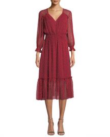 Shoshanna Eden V-Neck Smocked-Waist Silk Dress at Neiman Marcus