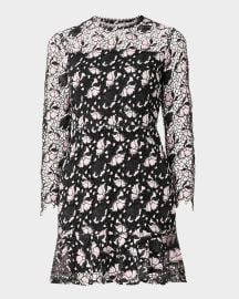 Shoshanna Gracie Two-Tone Floral Lace Mini Dress at Neiman Marcus