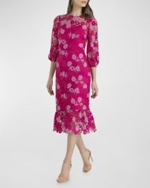 Shoshanna Judith Flounce-Hem Crochet Midi Dress at Neiman Marcus