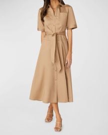 Shoshanna Keri Tie Belt Stretch Cotton Midi Shirtdress at Neiman Marcus