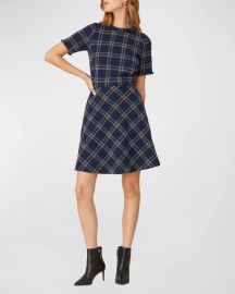 Shoshanna Lana Plaid Fray Dress in Navy Poppy at Neiman Marcus