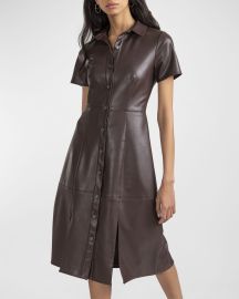 Shoshanna Piera Slit-Hem Button-Down Midi Dress at Neiman Marcus