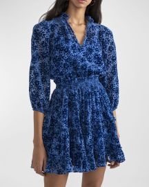 Shoshanna Sasha Tiered Velvet Floral Mini Dress at Neiman Marcus