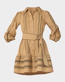 Shoshanna Towns Pintuck Flounce Cotton Mini Dress at Neiman Marcus