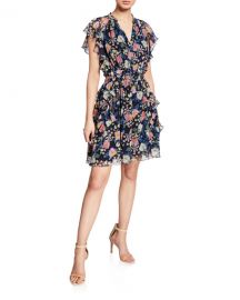 Shoshanna Venezia Floral-Print Ruffled Silk Dress at Neiman Marcus