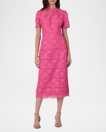 Shoshanna Vivienne Scalloped Floral Lace Midi Dress at Neiman Marcus