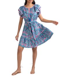 Shoshanna Weber Floral-Print Ruffle-Sleeve Dress at Neiman Marcus