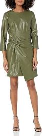 Shoshanna Women39s Gilda Olive Faux Leather Three Quarter Sleeve Mini Dress at Womens Clothing store at Amazon