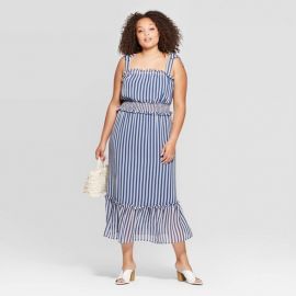 Square Neck Shoulder Tie Column Midi Dress at Target