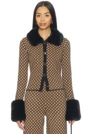 Show Me Your Mumu Chateau Cardigan In Carmel Geo Knit With Faux Fur at Revolve