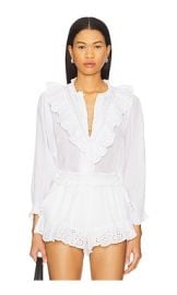 Show Me Your Mumu French Blouse In White Eyelet at Revolve