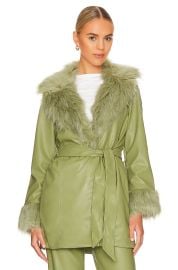 Show Me Your Mumu Penny Lane Faux Leather Jacket in Sage at Revolve